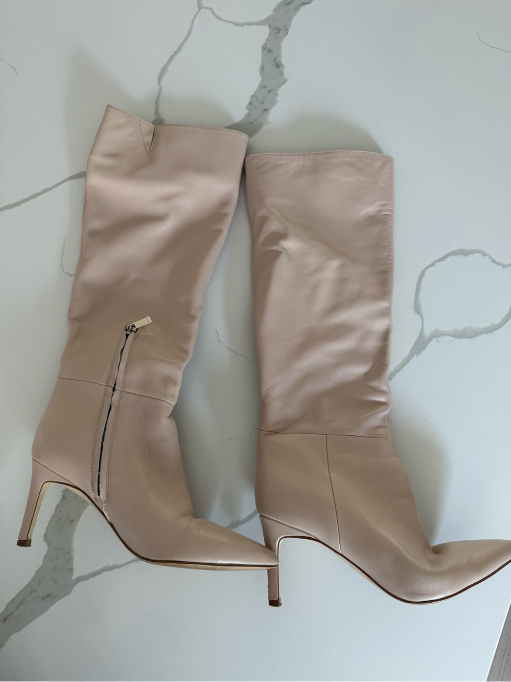 Women's Knee-High Pointed Toe Heeled Boots - Nude